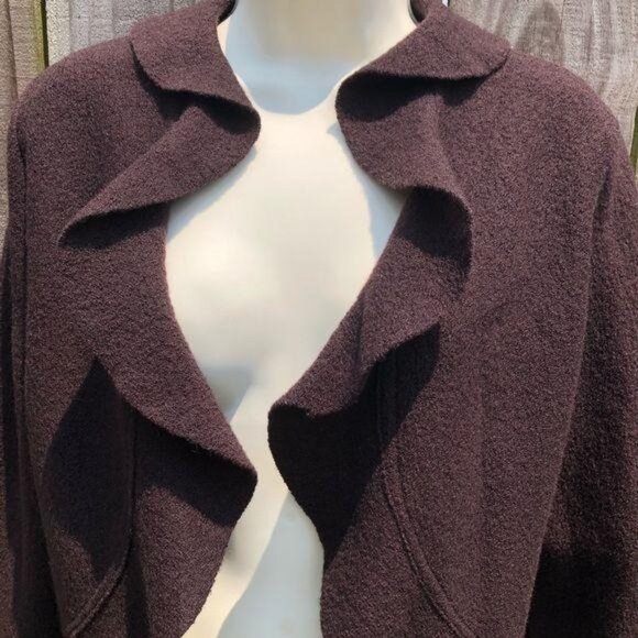 Eva Tralala Paris Wool Cardigan 2 Coat Jacket Ruffle Brown Long Sleeve Top Crop - Picture 4 of 8